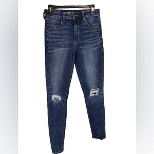 American Eagle Women's Stright Leg Extra Stretch Denim Blue Jeans, Size: 8R